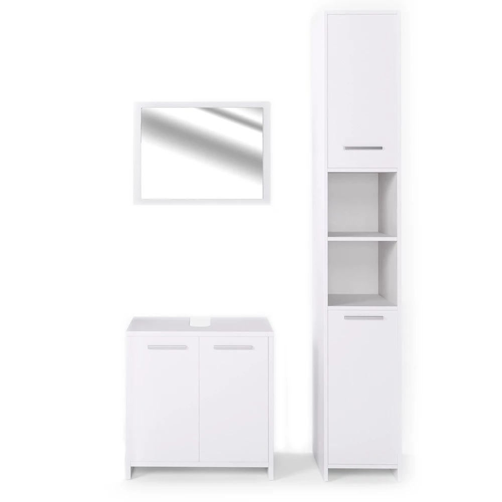 Vicco Bathroom furniture set White 3 parts, with tall unit, Kiko