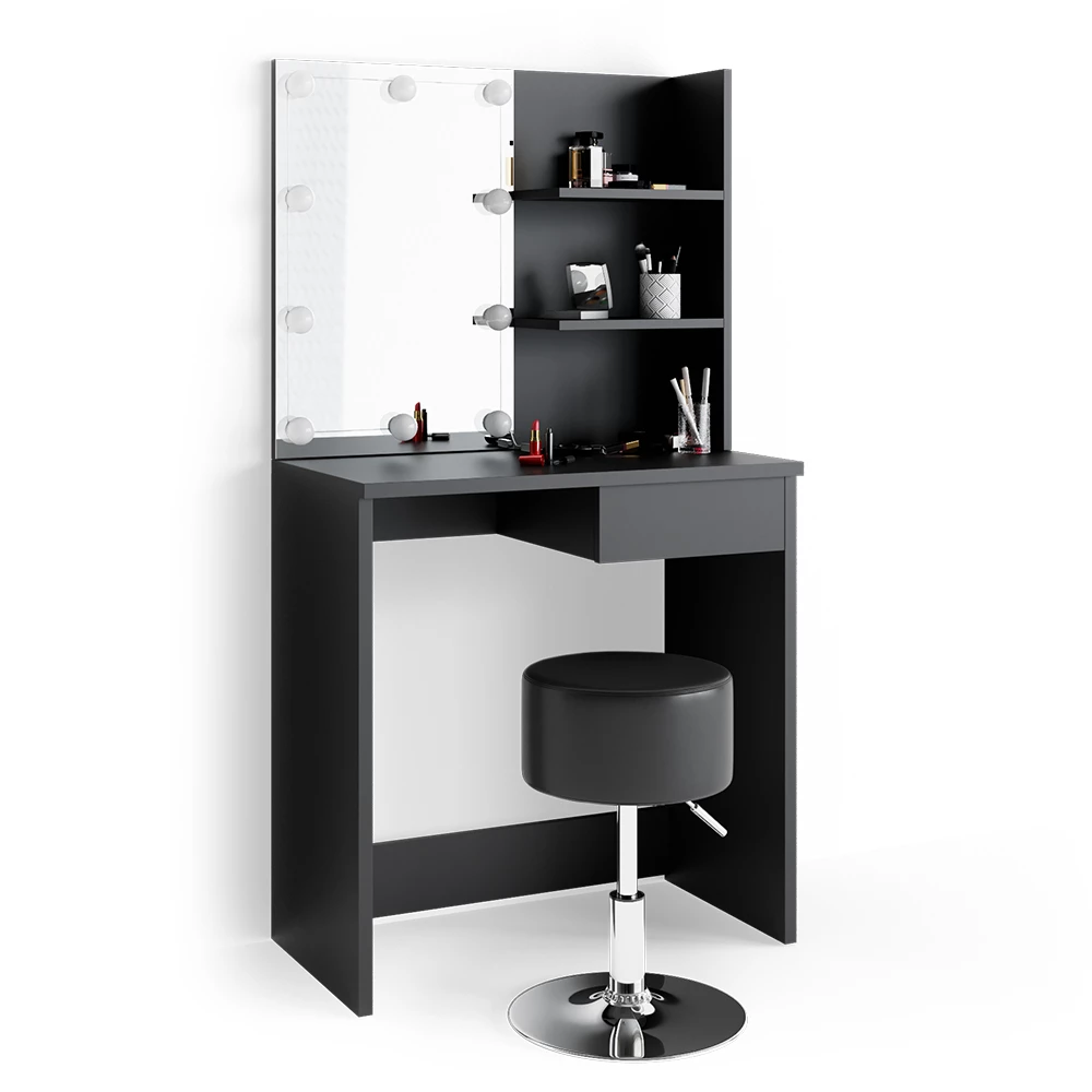 Vicco Vanity table Black 75 cm with LED lighting and stool, Dekos