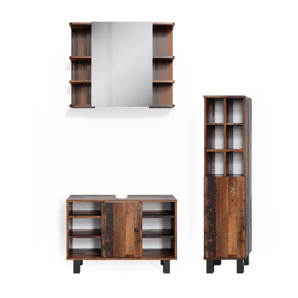 Vicco Bathroom furniture set Rustic oak 3 parts, base unit 80 cm, Fynn