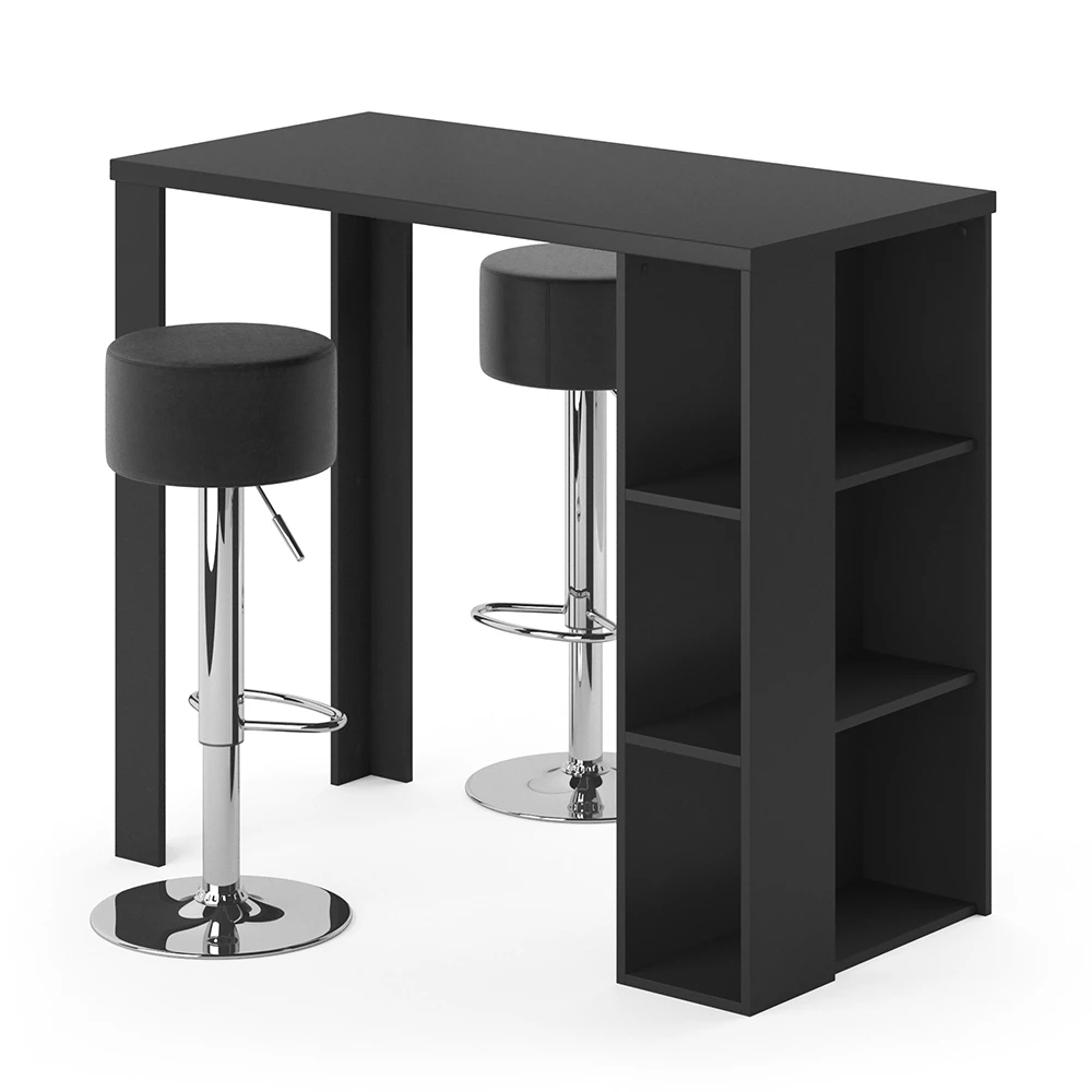 Vicco Bar table set Black 120 x 60 cm with 2 bar stools, Noel