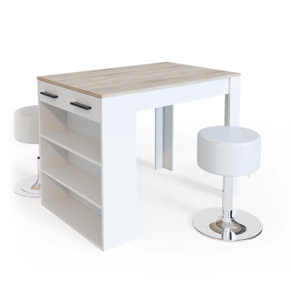 Vicco Bar table set Sonoma/White 67 x 100 cm with 2 stools, Repose