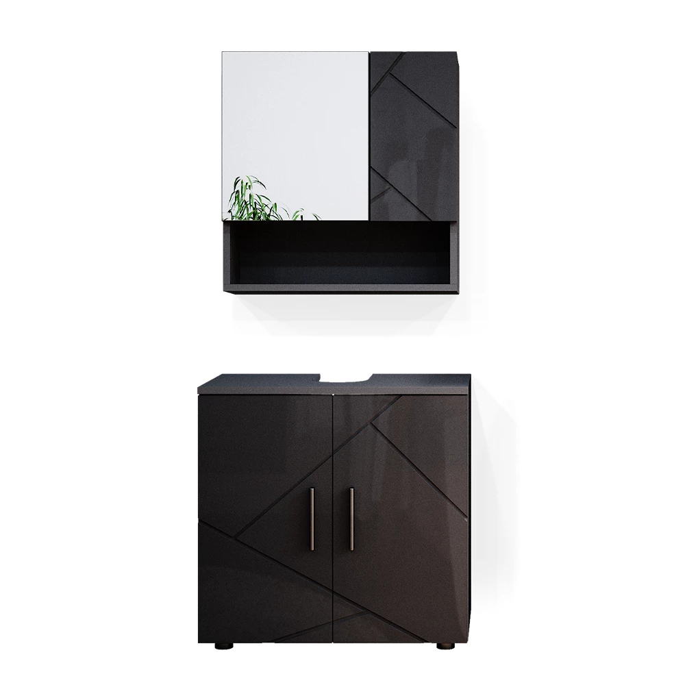 Vicco Bathroom furniture set Anthracite high gloss 2 parts, base cabinet 60 cm, Irma