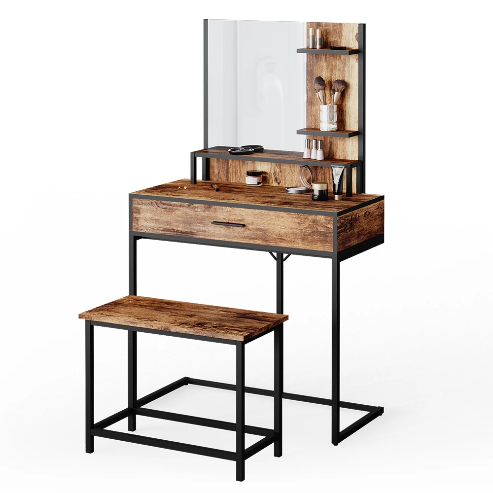 Vicco Vanity table Antique wood 80 cm with chair, Fyrk