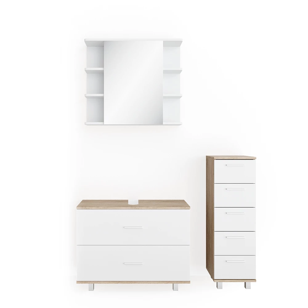 Vicco Bathroom furniture set White/Sonoma 3 parts, Ilias