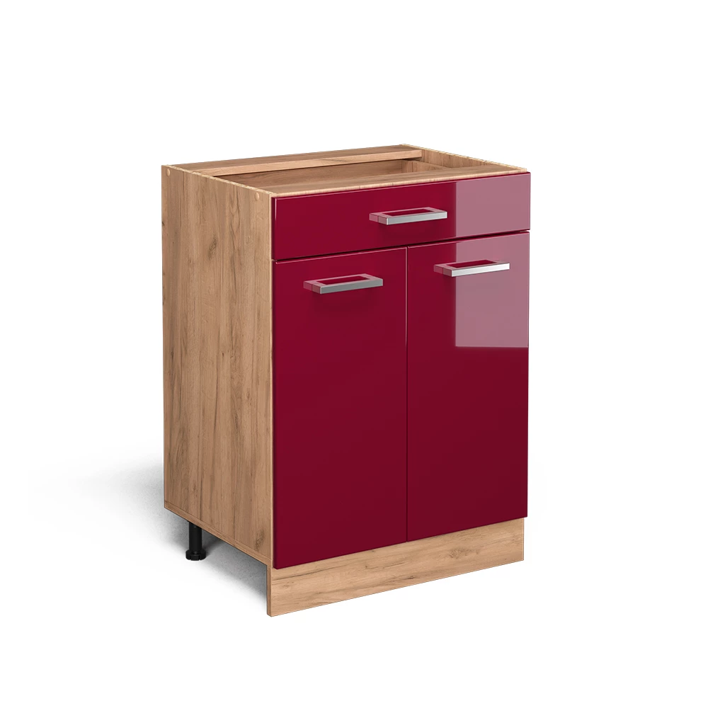 Vicco Kitchen base cabinet Bordeaux High Gloss 60 cm with drawer, without worktop, R-Line