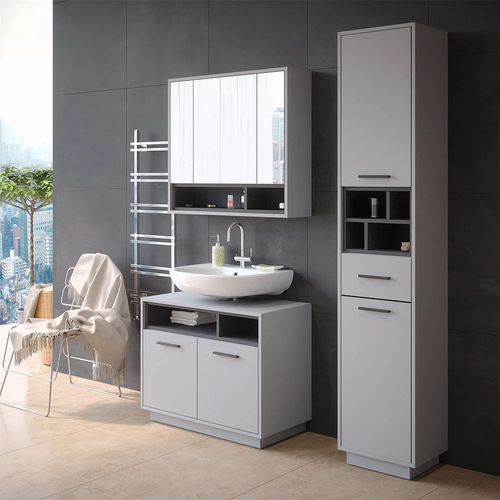 Vicco Bathroom cabinet Gray/anthracite 38 x 190 cm With doors, drawers and compartments, Beatrice