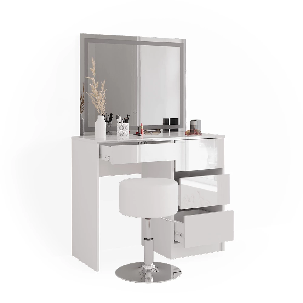 Vicco Vanity table White 90 cm with LED mirror and stool, Sherry