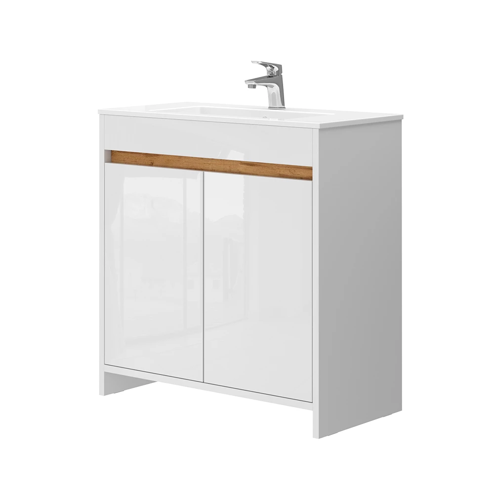 Vicco Bathroom furniture set White 2 parts, base cabinet 80 cm, Lemgo