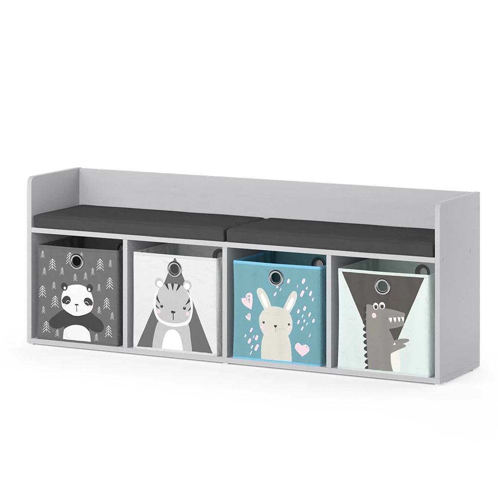 Vicco Kids' shelf White 107.2 x 88.6 cm 4 compartments, with folding boxes grey, Luigi