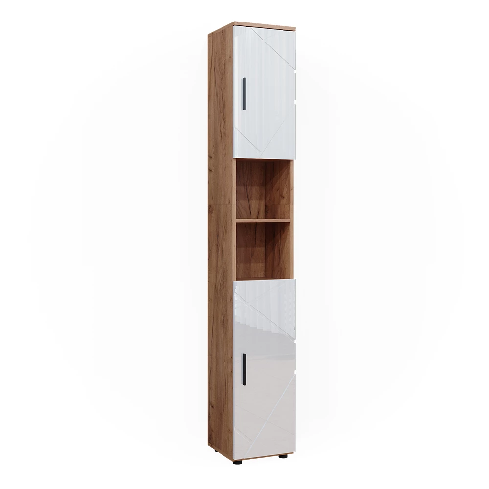 Vicco Bathroom cabinet Oak 30 x 192 cm with doors, and open compartments, Irma