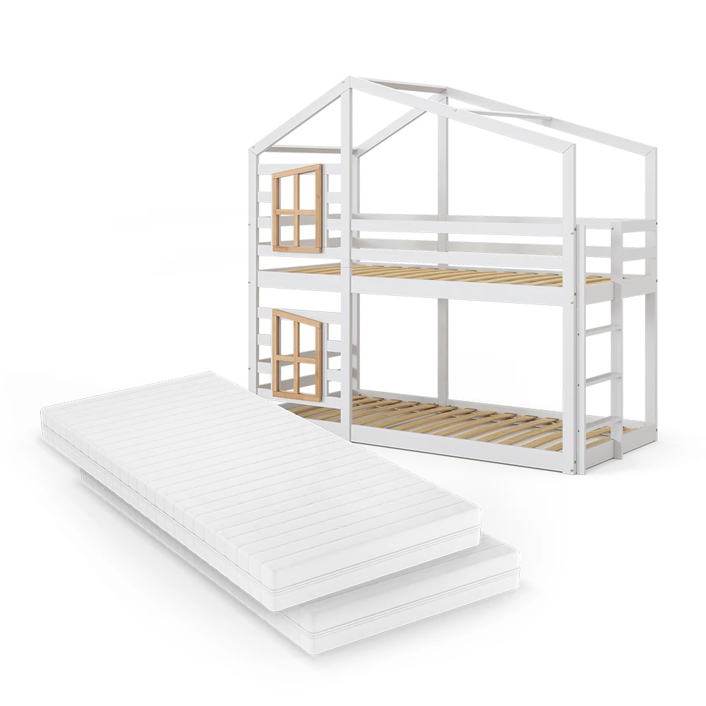 Vitalispa Bunk bed White 90×200 cm with 2 mattresses, Maja