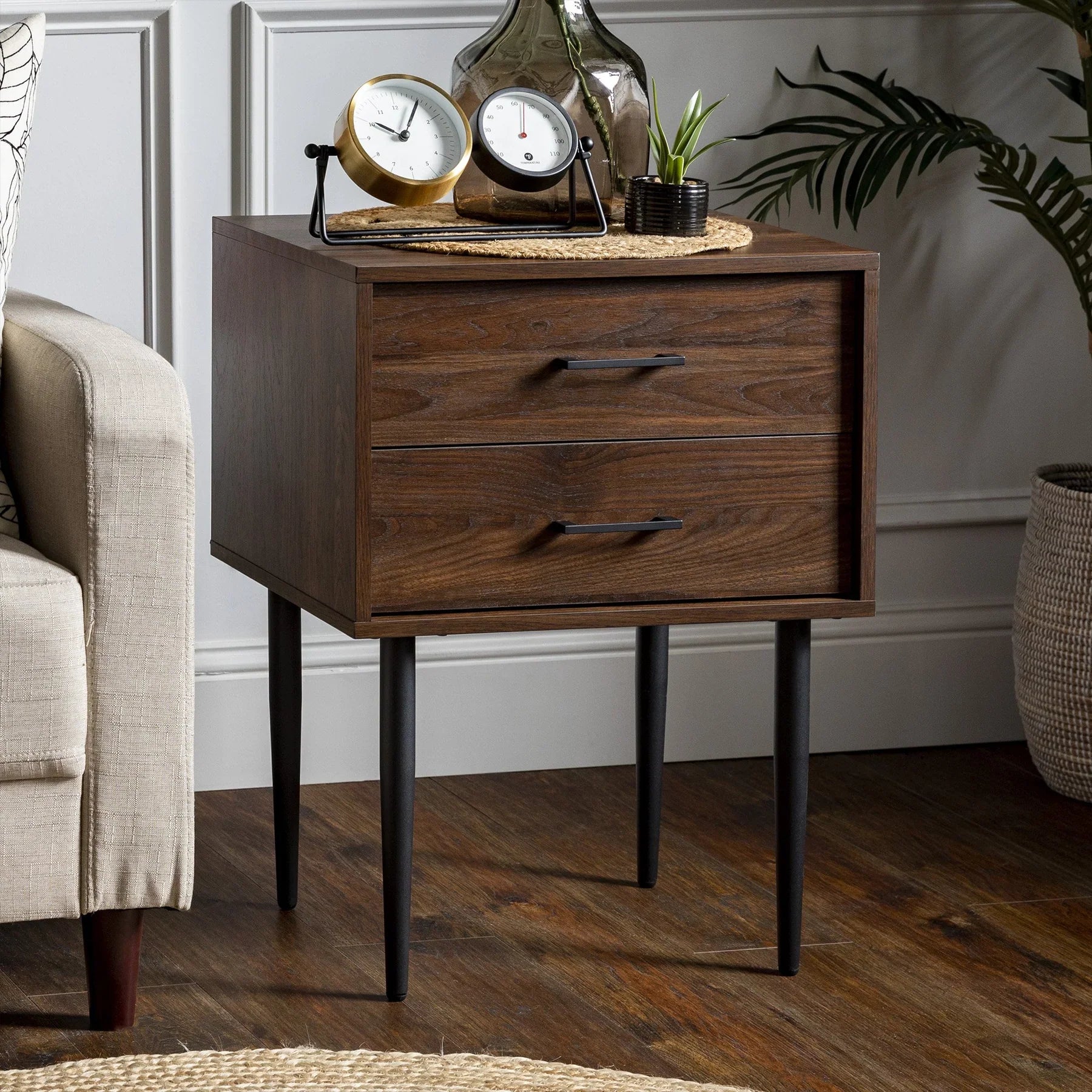 2 Drawer Bedside Table Dark Walnut Akie