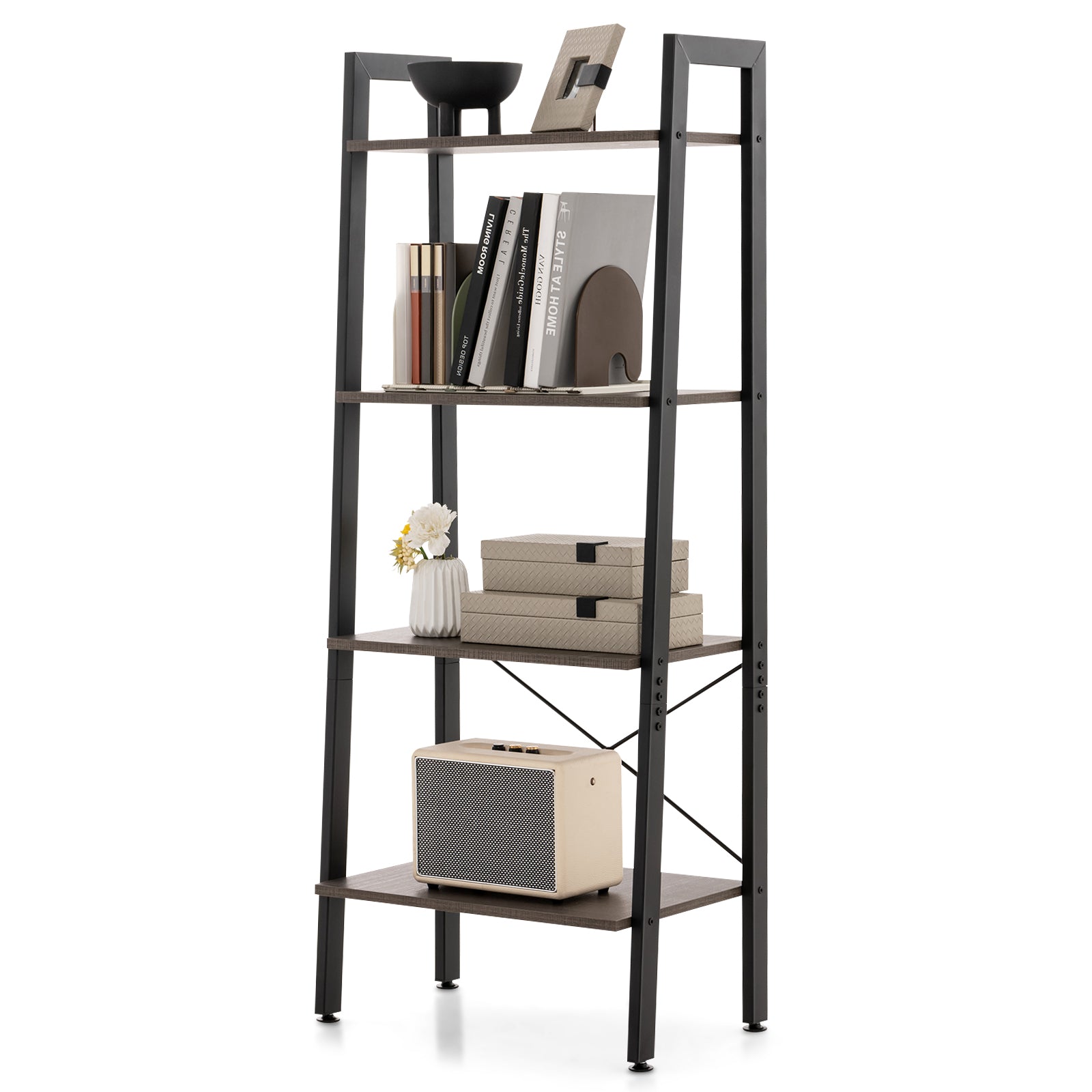 4 Tier Bookshelf with Metal Frame