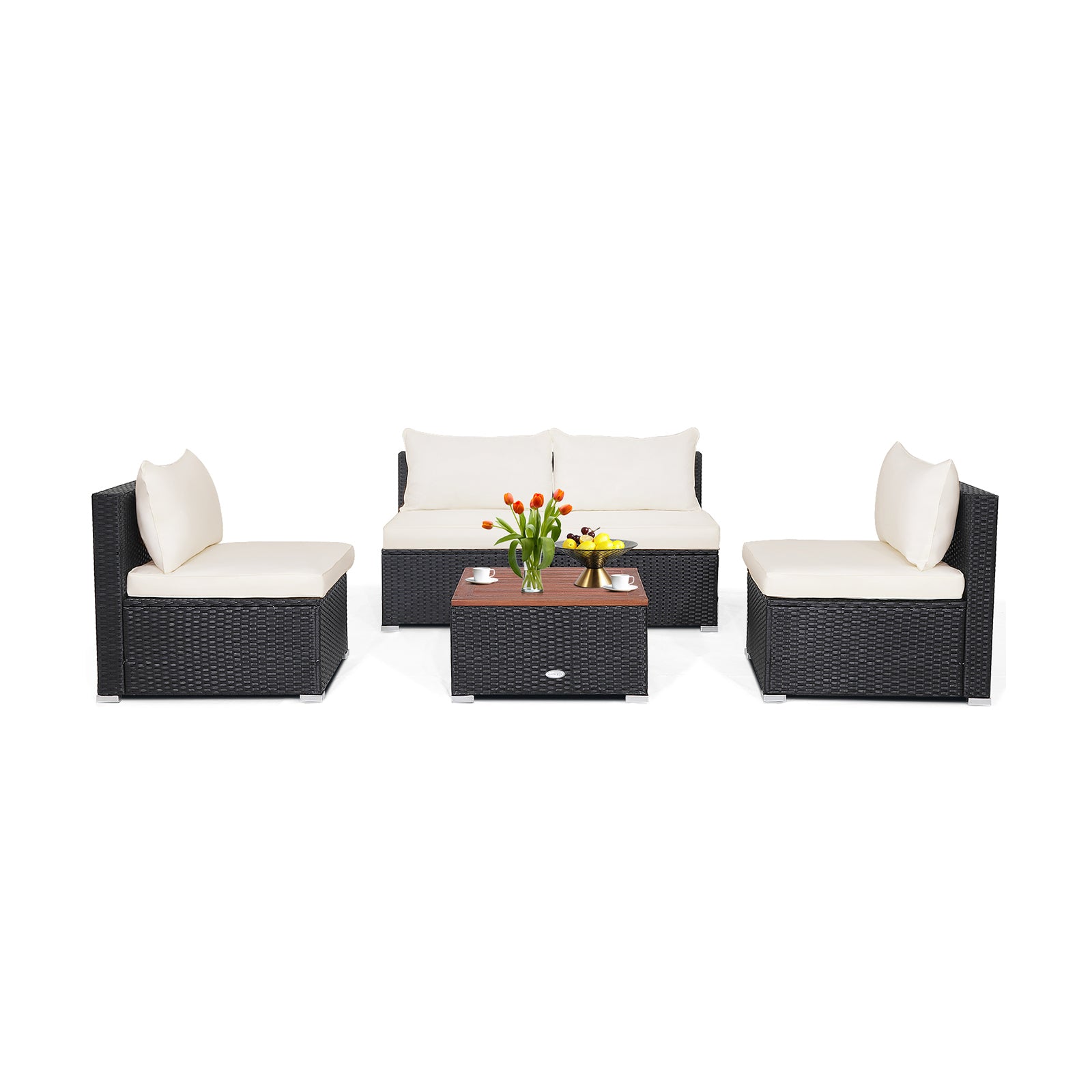 5-Piece Outdoor Patio Furniture Set with Solid Acacia Wood Tabletop