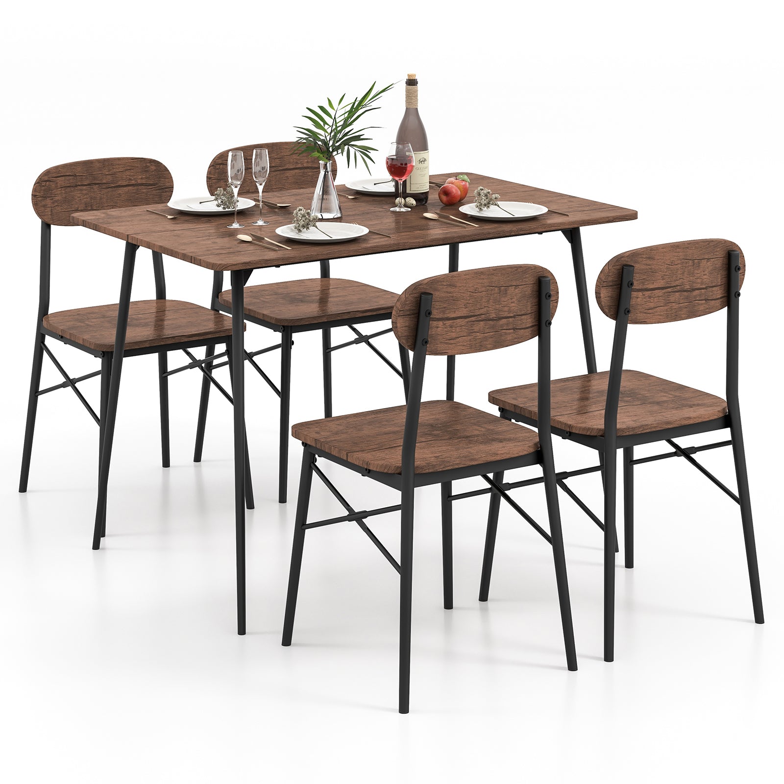 5 Piece Dining Table Set Rectangular with Backrest Rustic