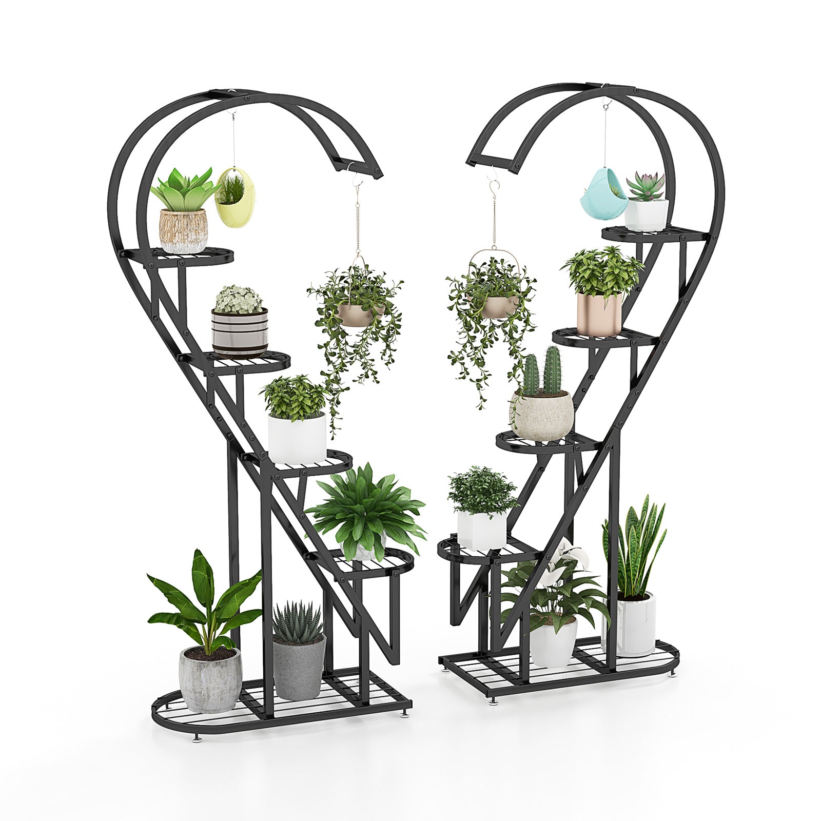 5 Tier Metal Heart shaped Plant Stand with Hanging Hooks