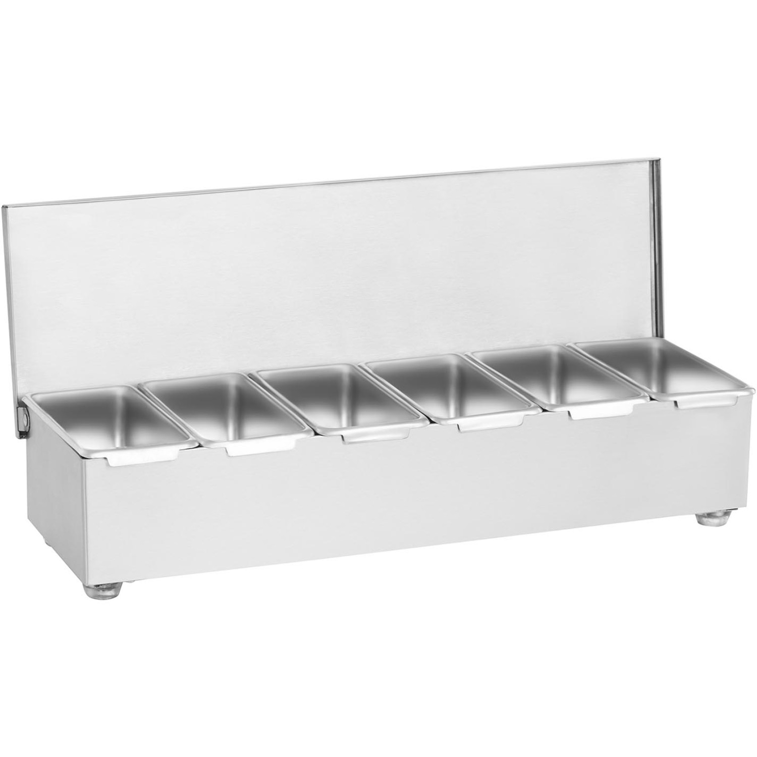 Commercial Condiment Holder with lid including 6 containers Stainless steel | Adexa CHF06