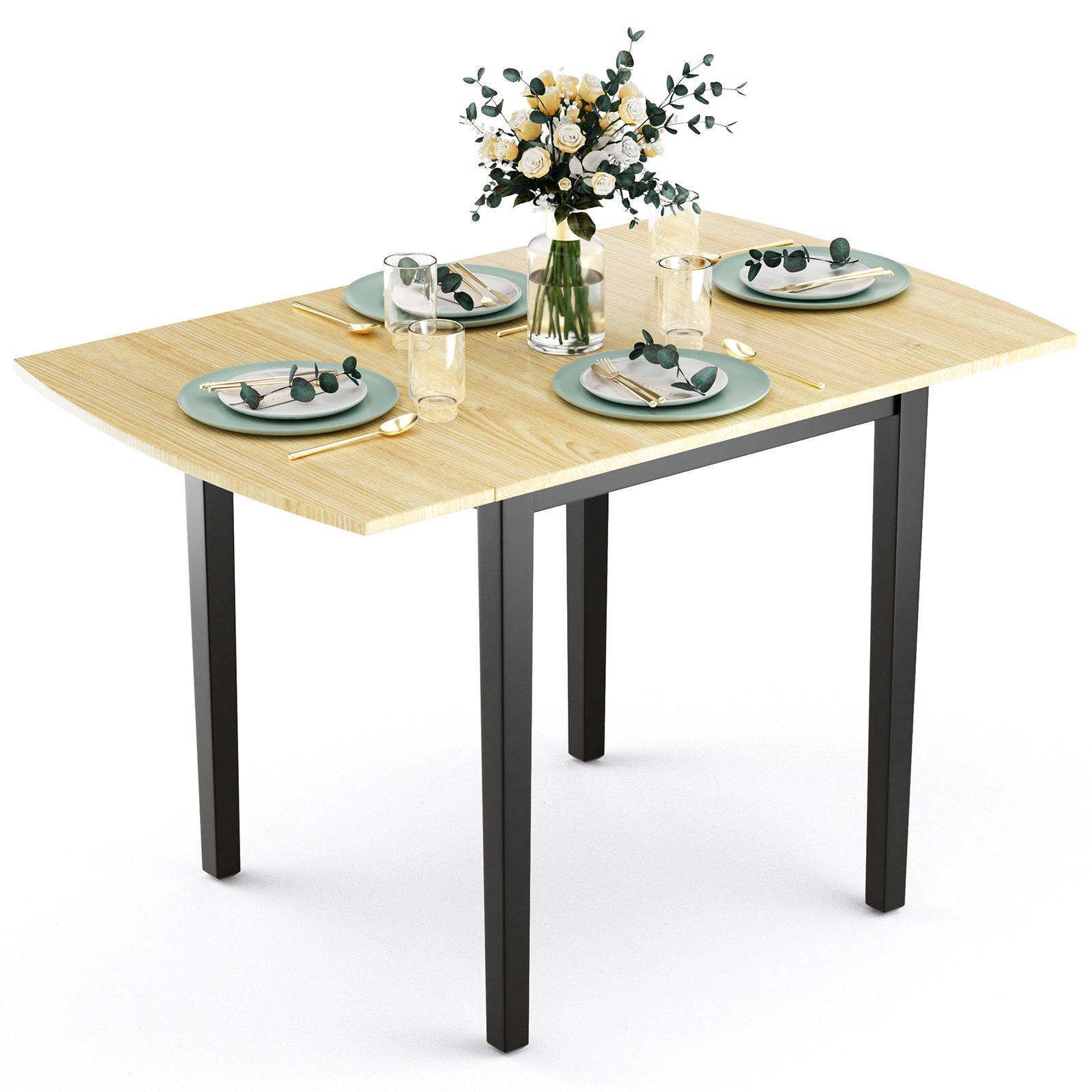 Folding Dining Table Drop Leaf Tables with Solid Wood Legs