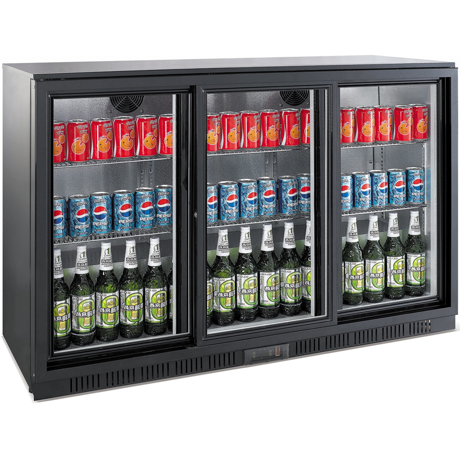 Back bar cooler 3 sliding doors 300 litres Black | Adexa BC03PS