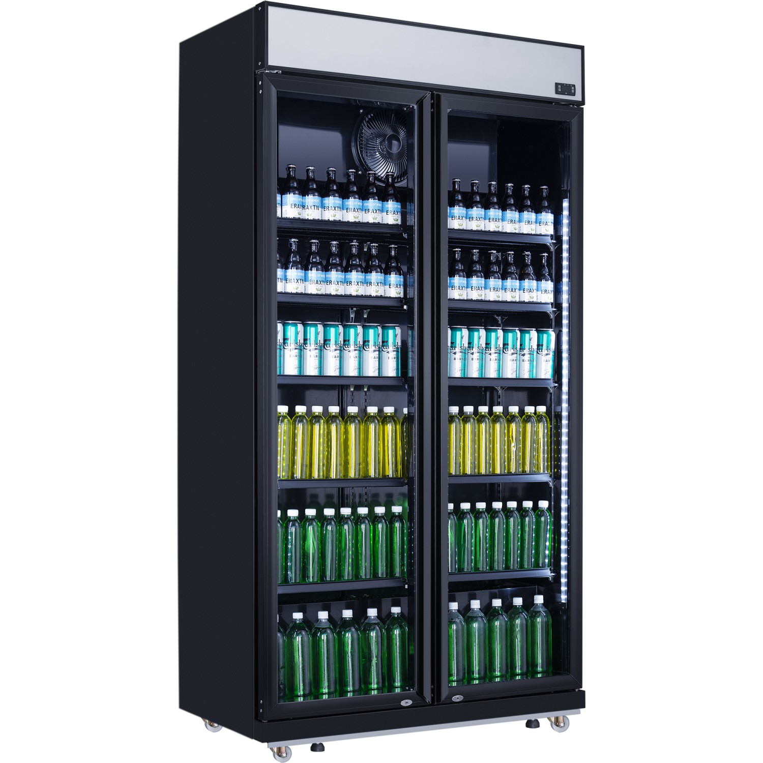 Commercial Bottle cooler Upright 773 litres Fan cooling Twin hinged doors Black Canopy Light | Adexa LG805BBLACK