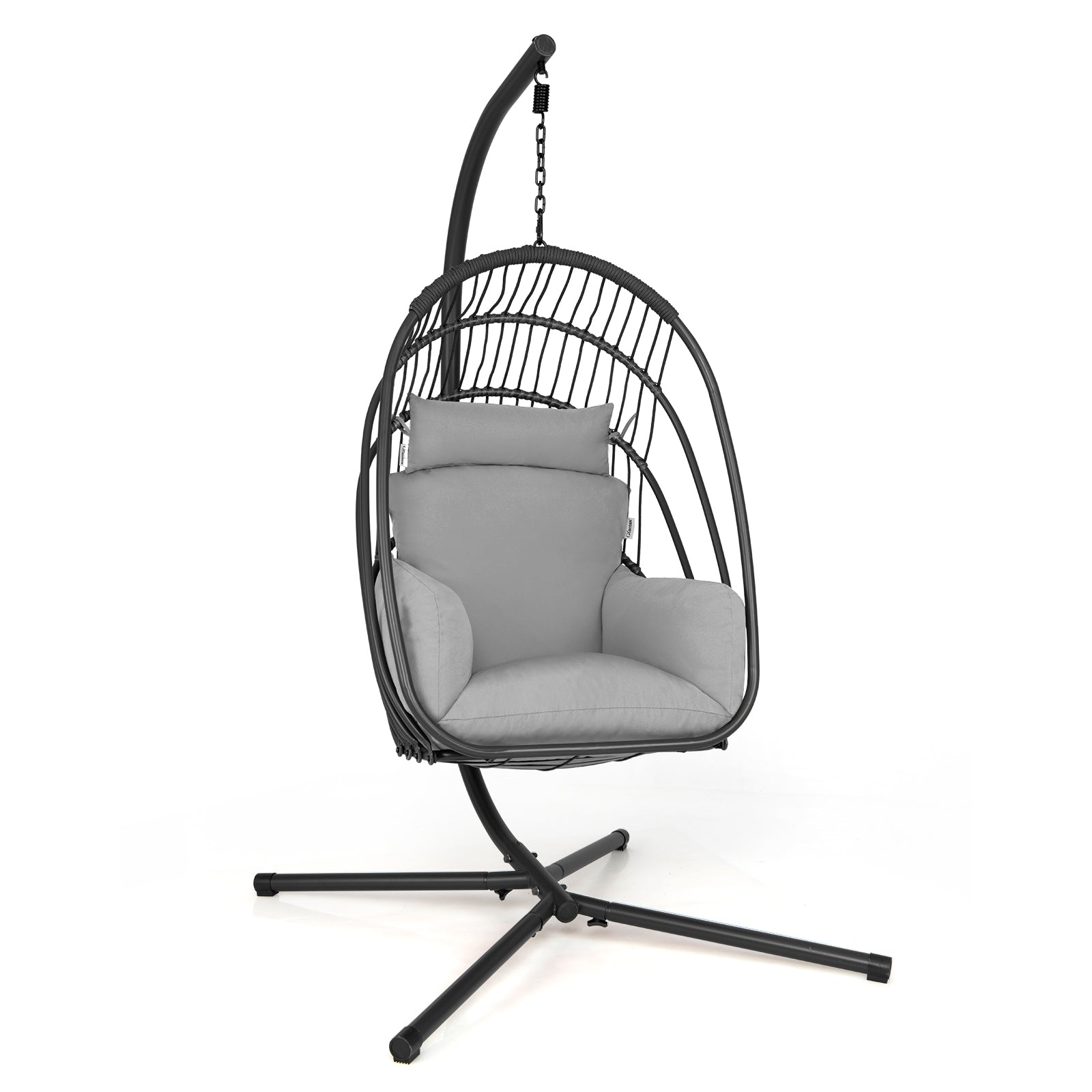 Swing Egg Chair with Stand with Cushion, Pillow and Foldable Seat Basket