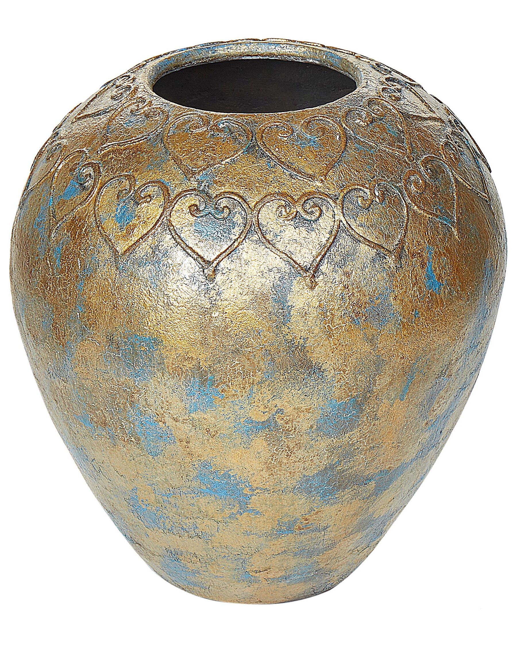 Terracotta Decorative Vase 33 cm Gold with Turquoise Nida