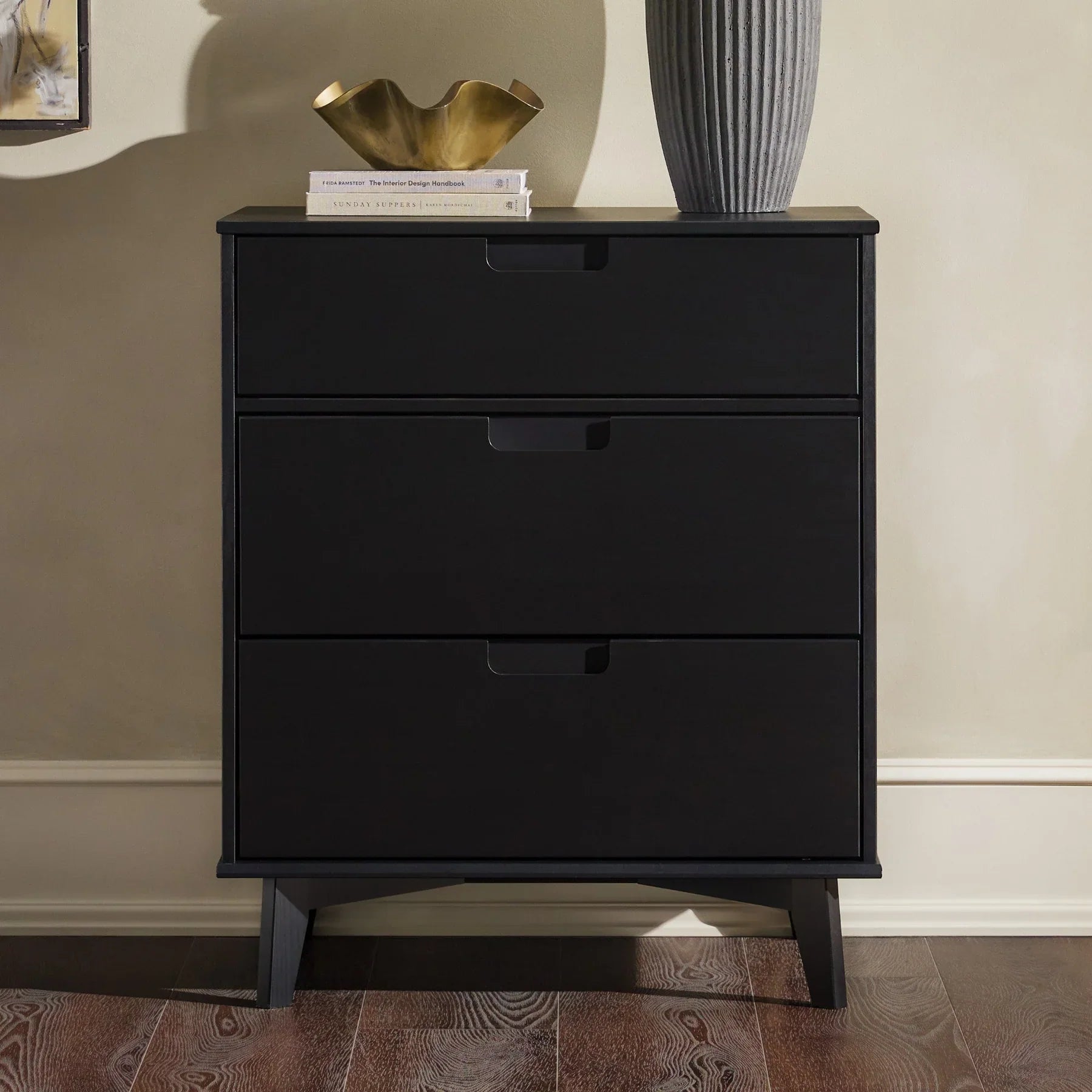 Modern 3 Drawer Solid Wood Dresser Black Kirkhill