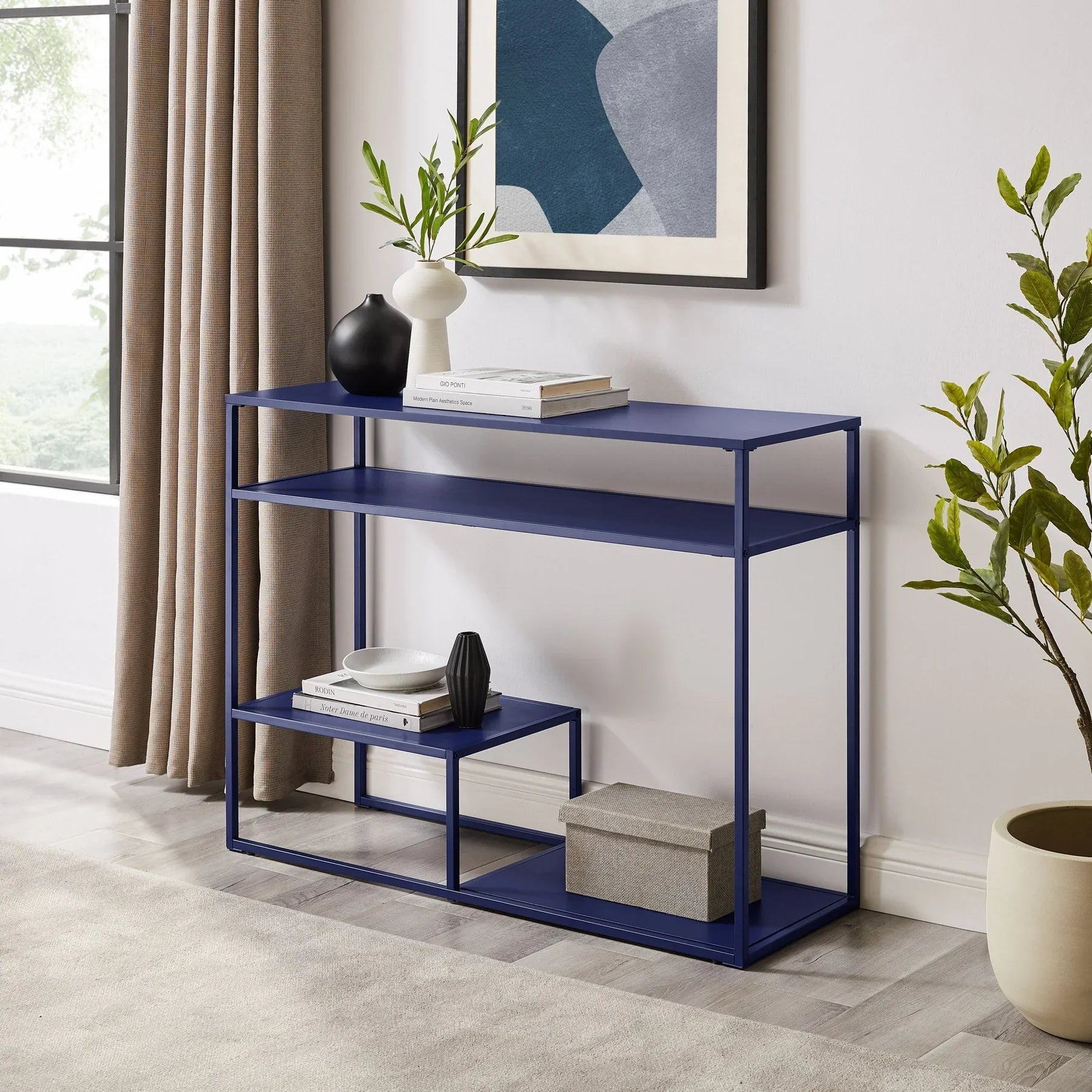 Console Table with Tiered Shelves Blue Kegler