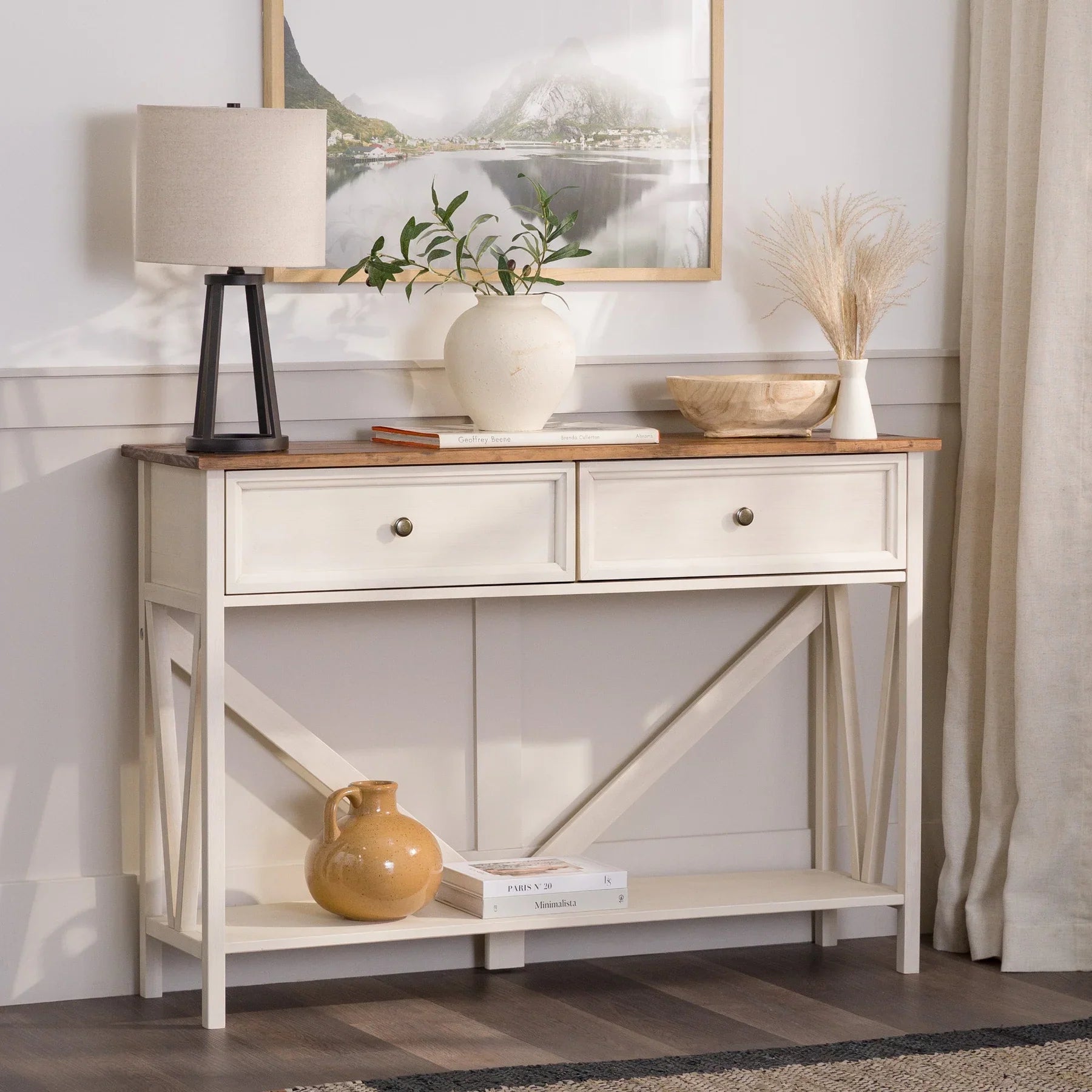 2 Drawer Console Table Rustic Oak/White Antoinette