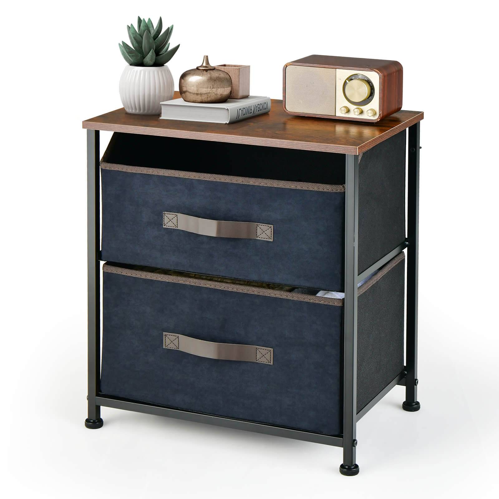 2 Drawer Industrial Nightstand with Anti Toppling Device Rustic