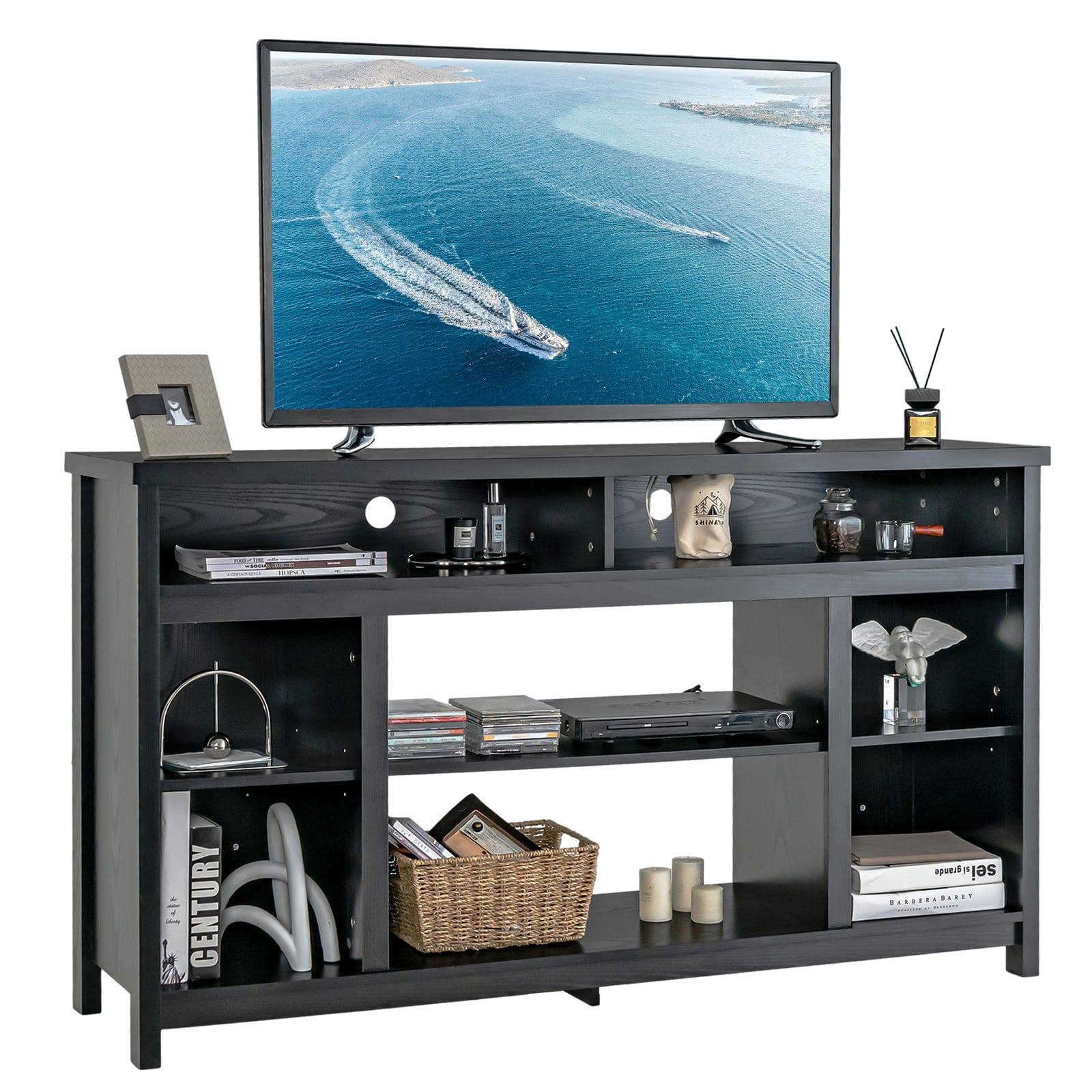 58 Inch TV Stand Entertainment Console Center with Adjustable Open Shelves