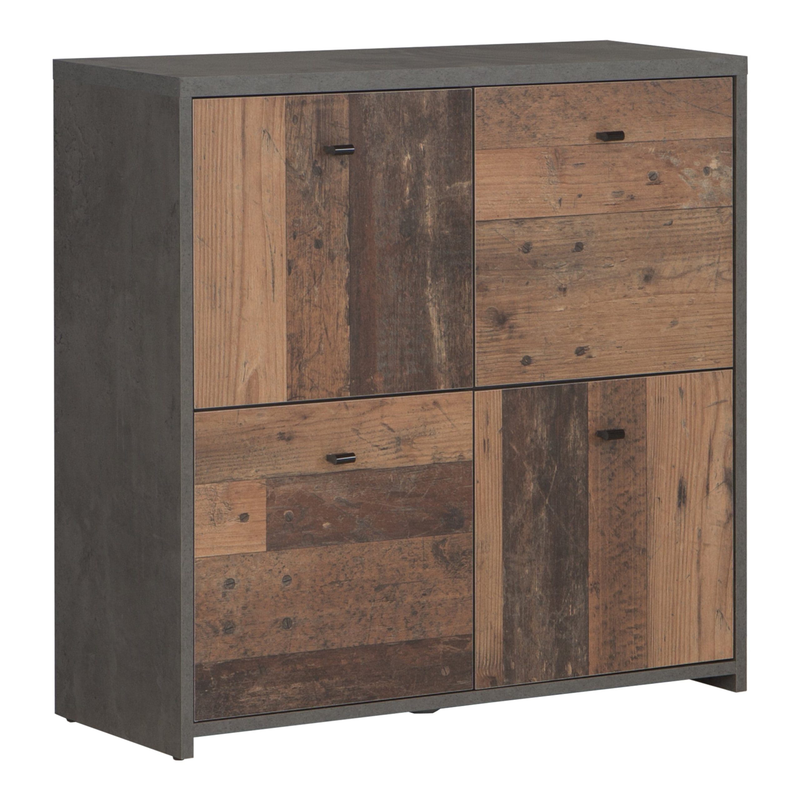 Best Chest Storage Cabinet with 4 Doors in Concrete Optic Dark Grey/Old – Wood Vintage