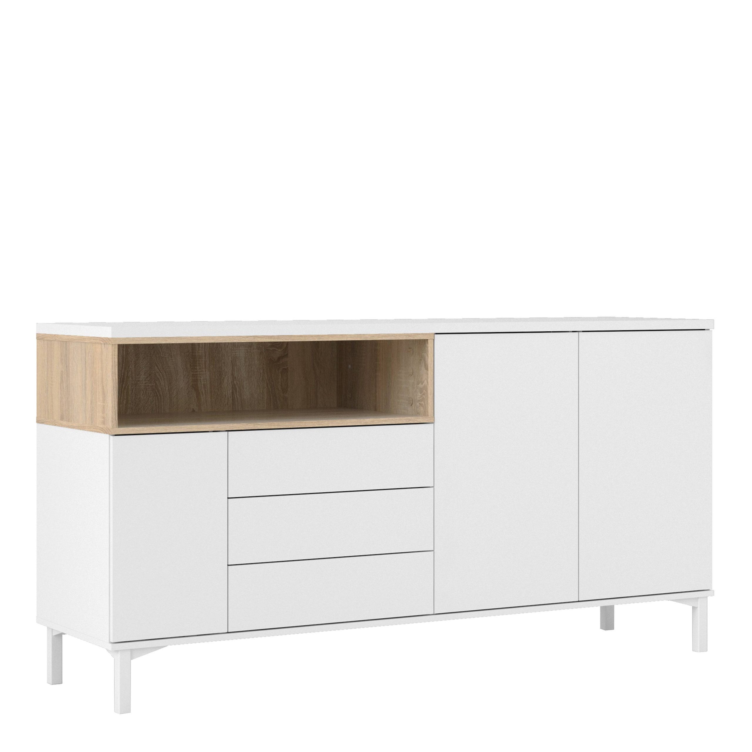 Sideboard 3 Drawers 3 Doors in White and Oak