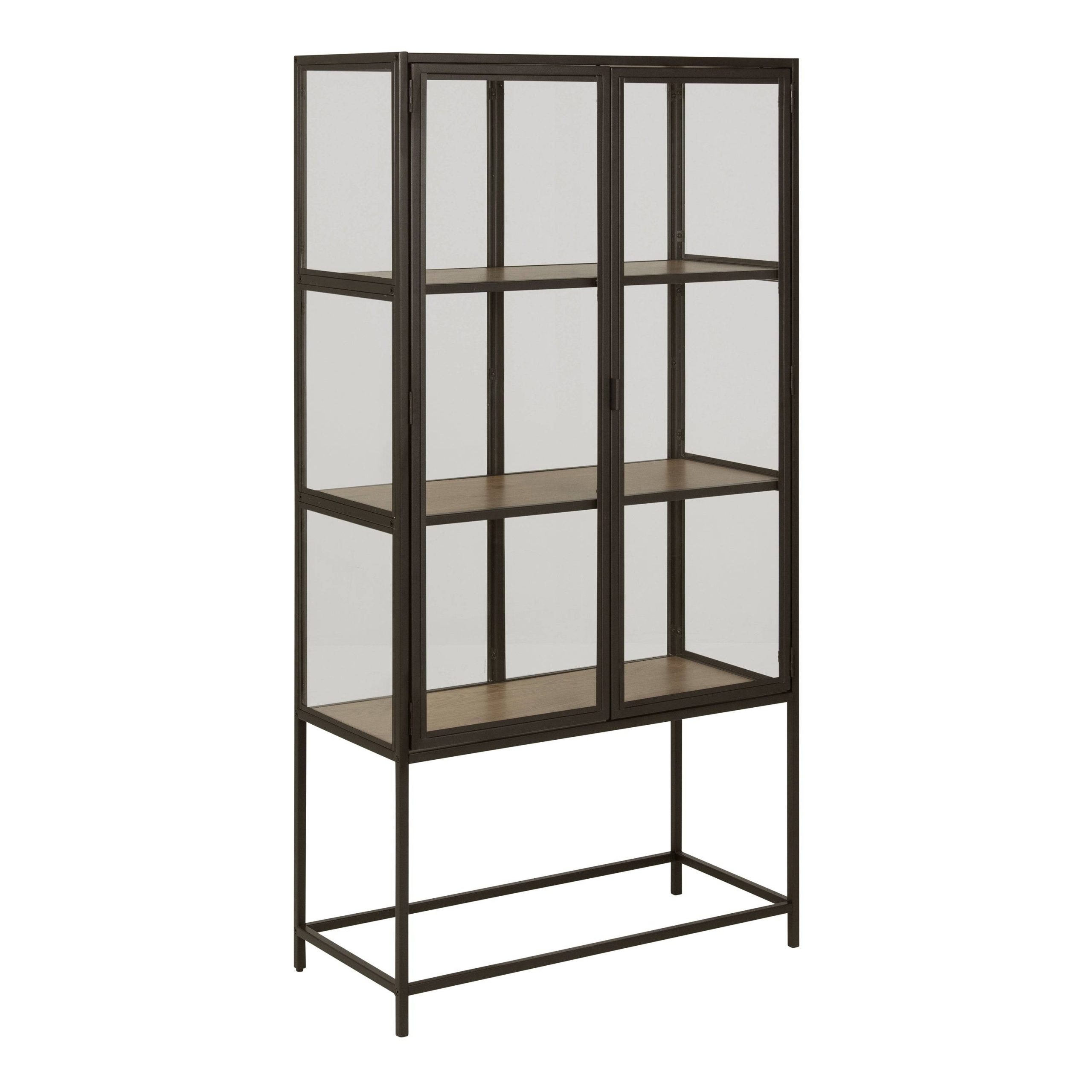 Seaford 2 Glass Door Display Cabinet in Black & Oak