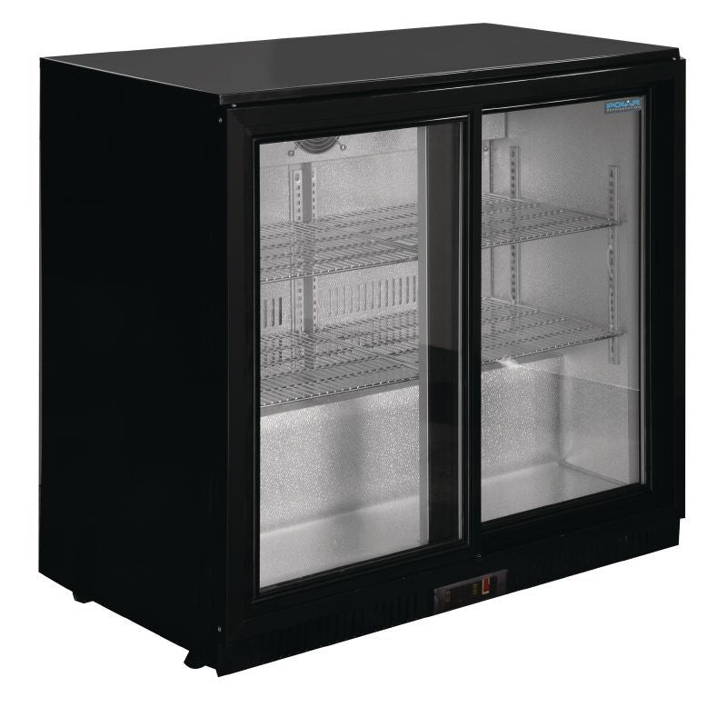 Polar Double Sliding Door Back Bar Cooler in Black with LED Lighting – GL003