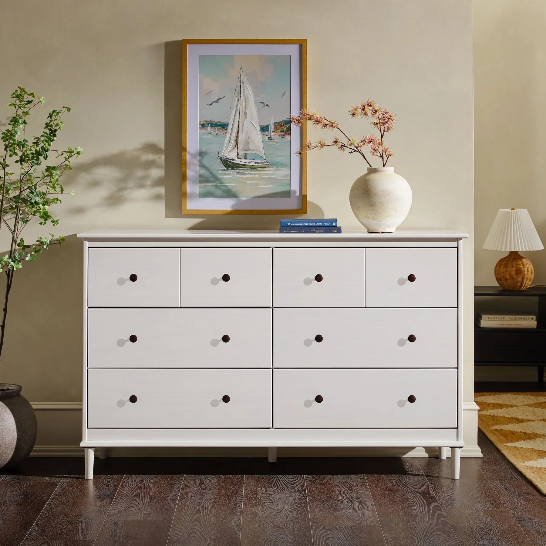 Solid Wood 6 Drawer Dresser White Abberbury